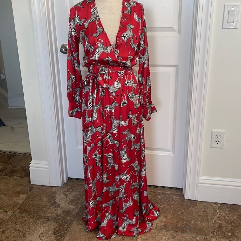 Beautiful fully lined Red zebra Maxi dress by Fabrik